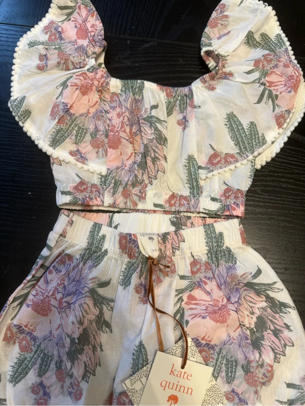 kate quinn Peach and Green Floral Cotton Kids Matching Set